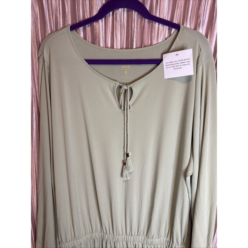 Belle Kim Gravel Dress Tassel Tie Neck Sage Green Long Sleeve NWT Women's Size 2 - Picture 3 of 10